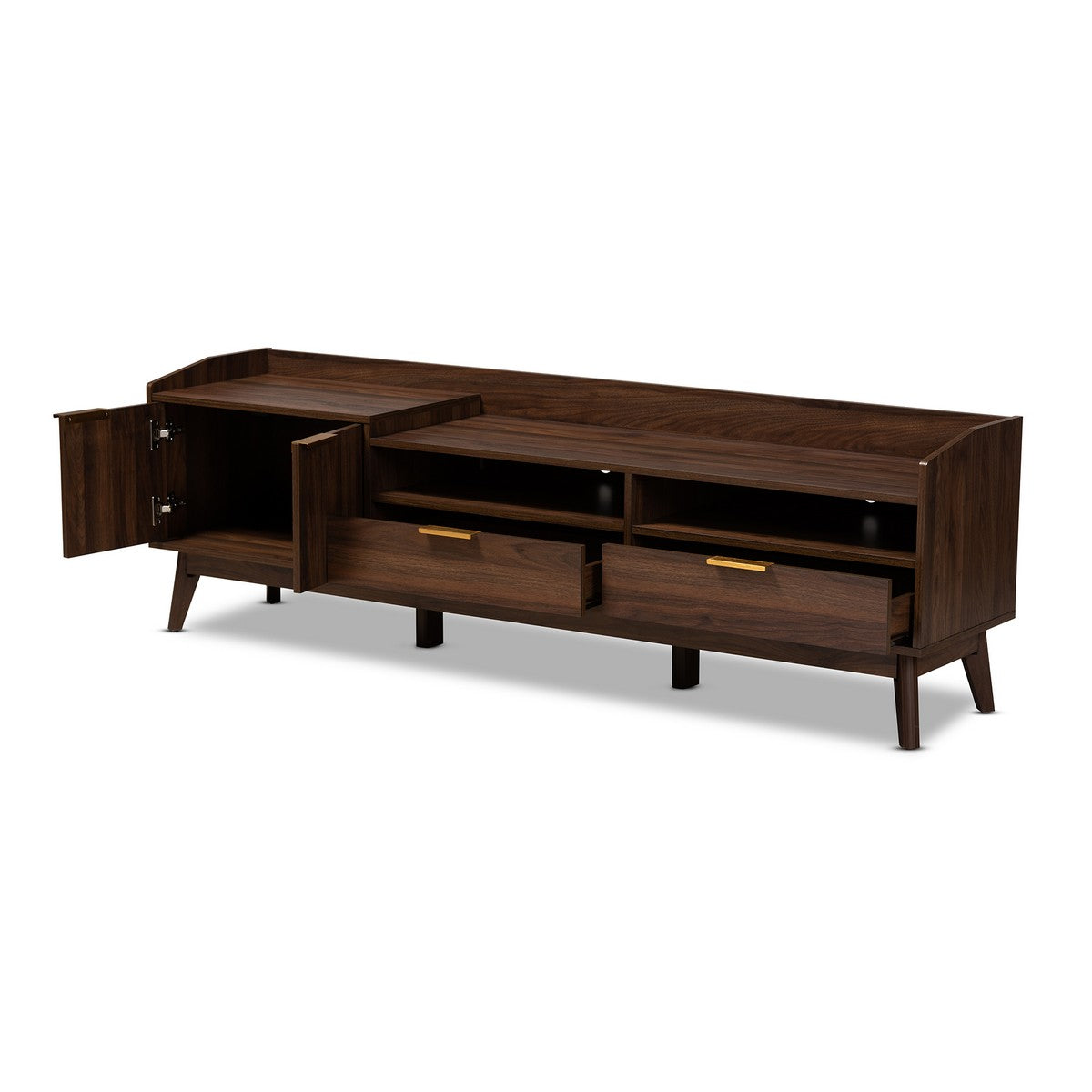 Baxton Studio Lena Mid-Century Modern Walnut Brown Finished 2-Drawer Wood TV Stand Baxton Studio-TV Stands-Minimal And Modern - 1