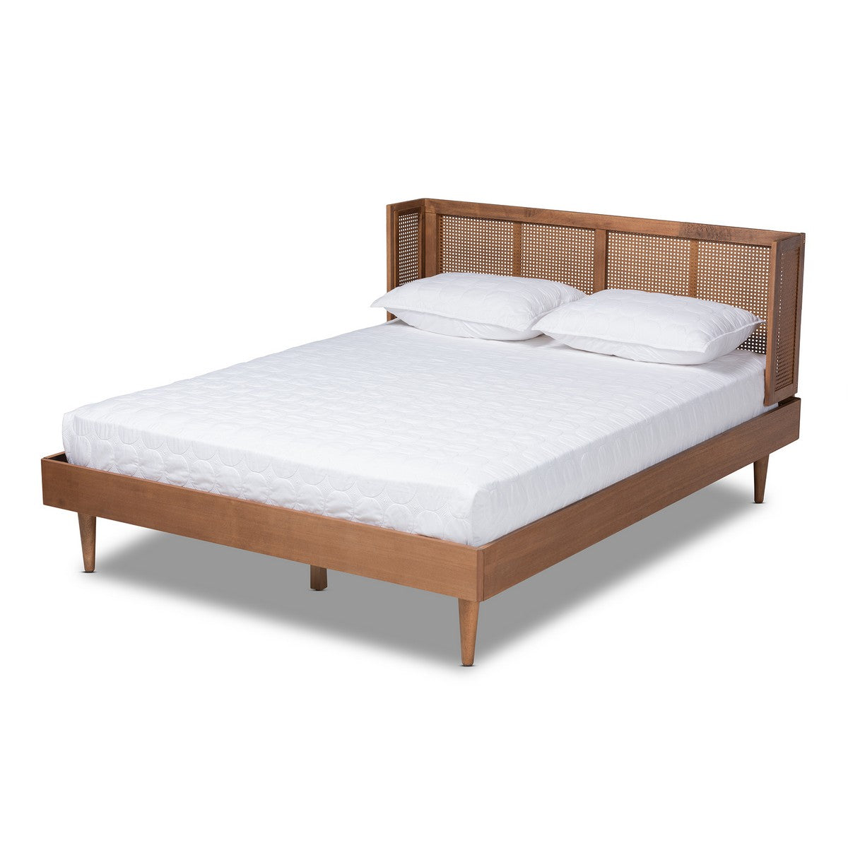 Baxton Studio Rina Mid-Century Modern Ash Wanut Finished Wood and Synthetic Rattan King Size Platform Bed with Wrap-Around Headboard Baxton Studio- Beds (Platform)-Minimal And Modern - 1