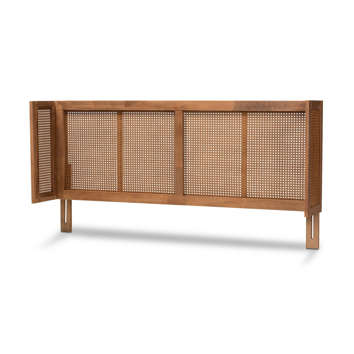 Baxton Studio Rina Mid-Century Modern Ash Wanut Finished Wood and Synthetic Rattan King Size Wrap-Around Headboard Baxton Studio- Headboards-Minimal And Modern - 1