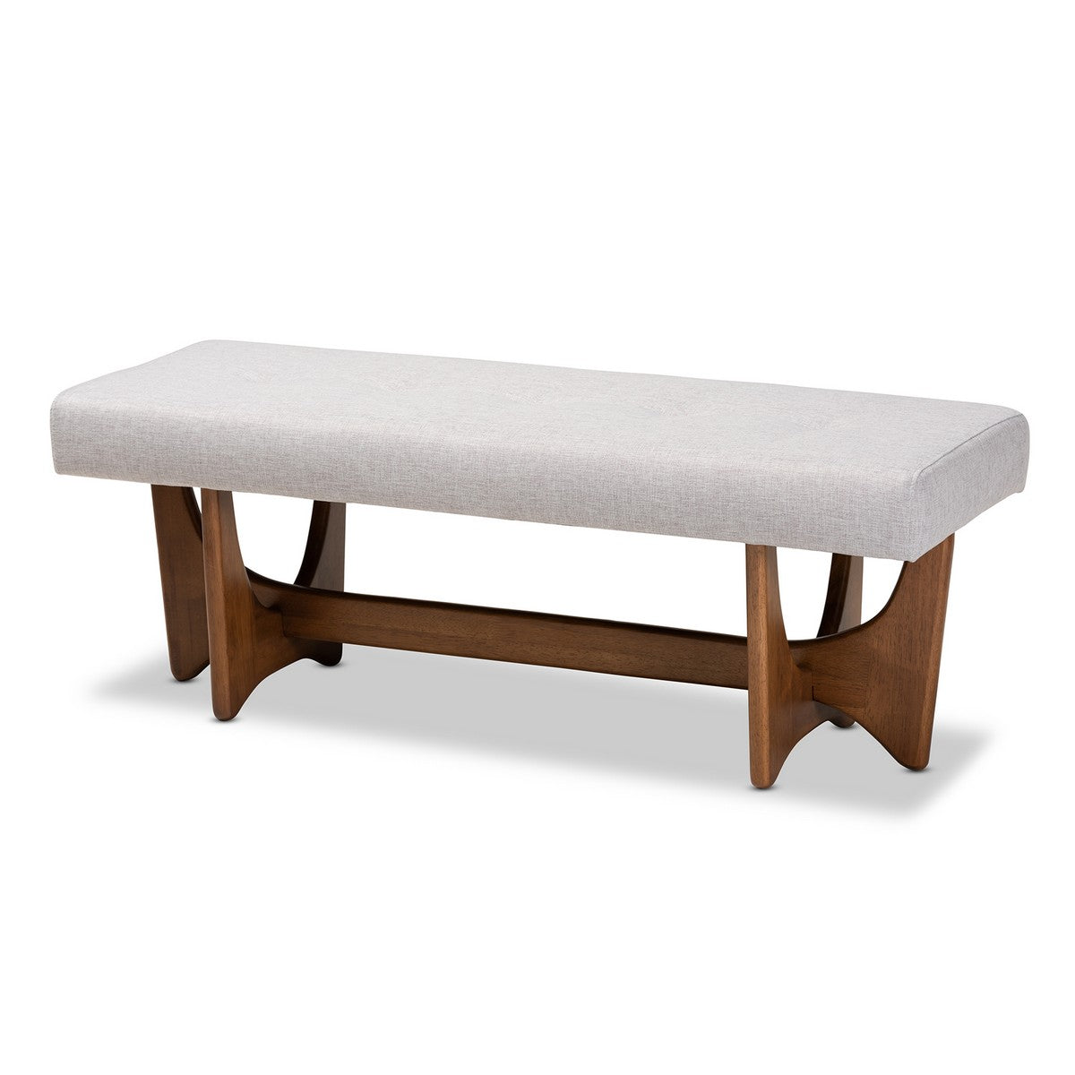 Baxton Studio Theo Mid-Century Modern Greyish Beige Fabric Upholstered Walnut Finished Bench Baxton Studio- Benches-Minimal And Modern - 1