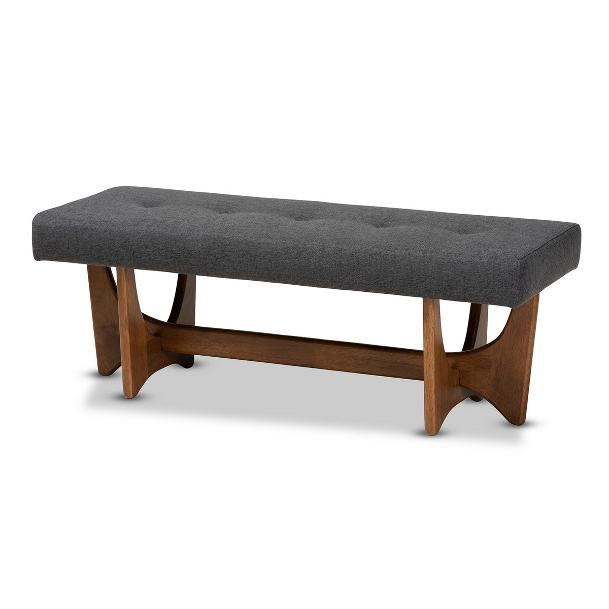 Baxton Studio Theo Mid-Century Modern Dark Grey Fabric Upholstered Walnut Finished Bench Baxton Studio- Benches-Minimal And Modern - 1