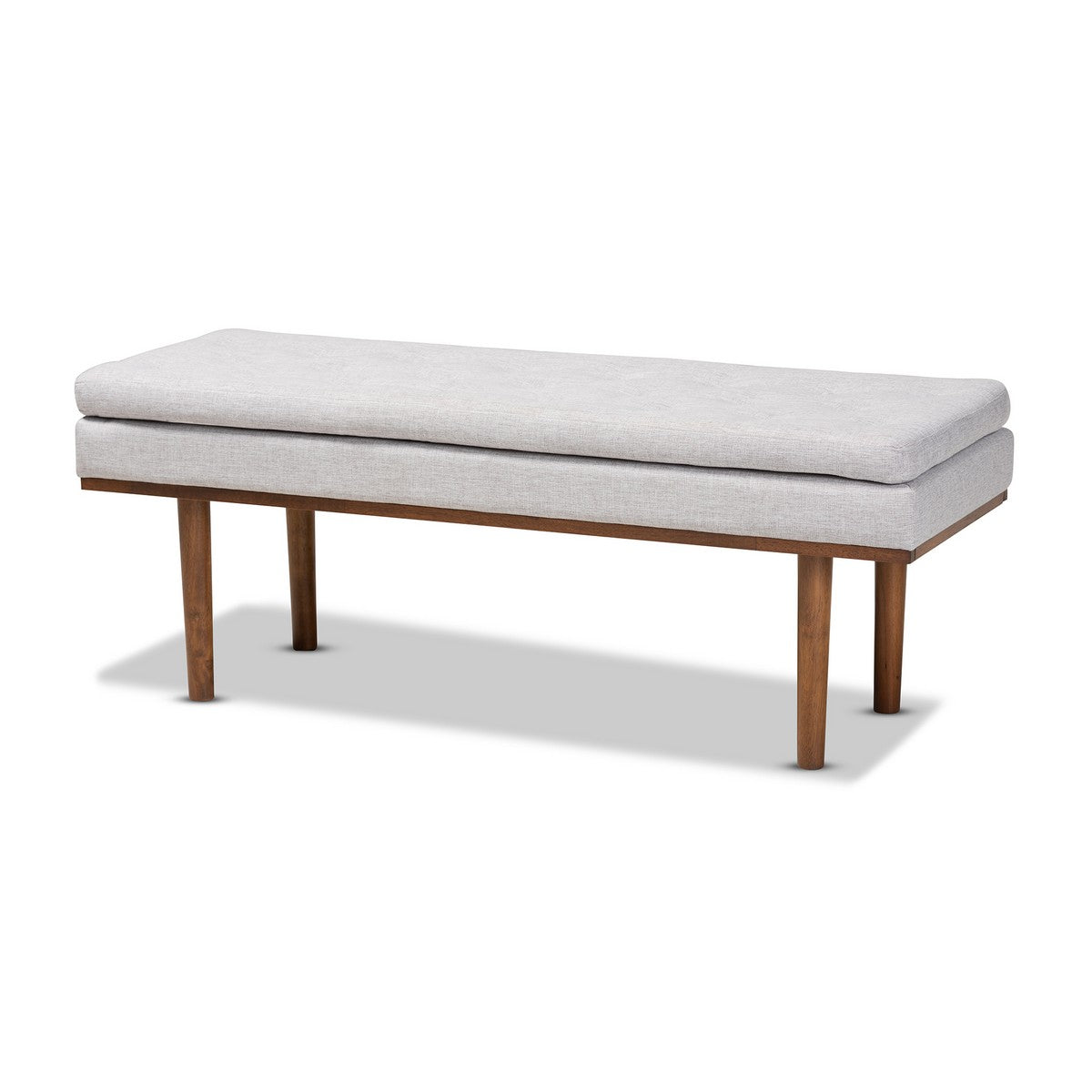 Baxton Studio Arne Mid-Century Modern Greyish Beige Fabric Upholstered Walnut Finished Bench Baxton Studio- Benches-Minimal And Modern - 1