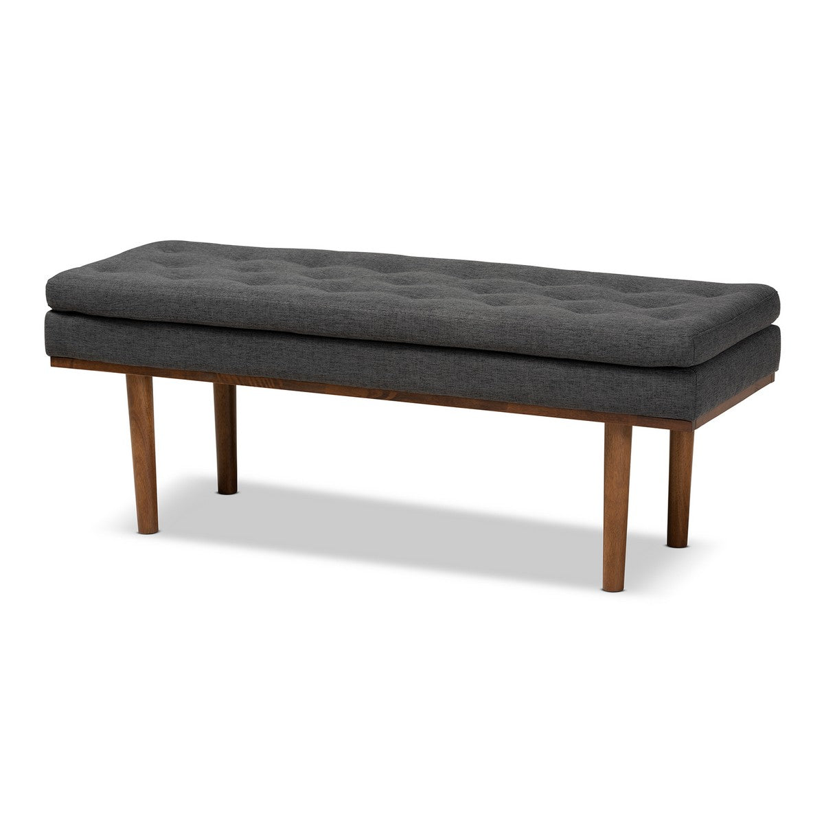 Baxton Studio Arne Mid-Century Modern Dark Grey Fabric Upholstered Walnut Finished Bench Baxton Studio- Benches-Minimal And Modern - 1