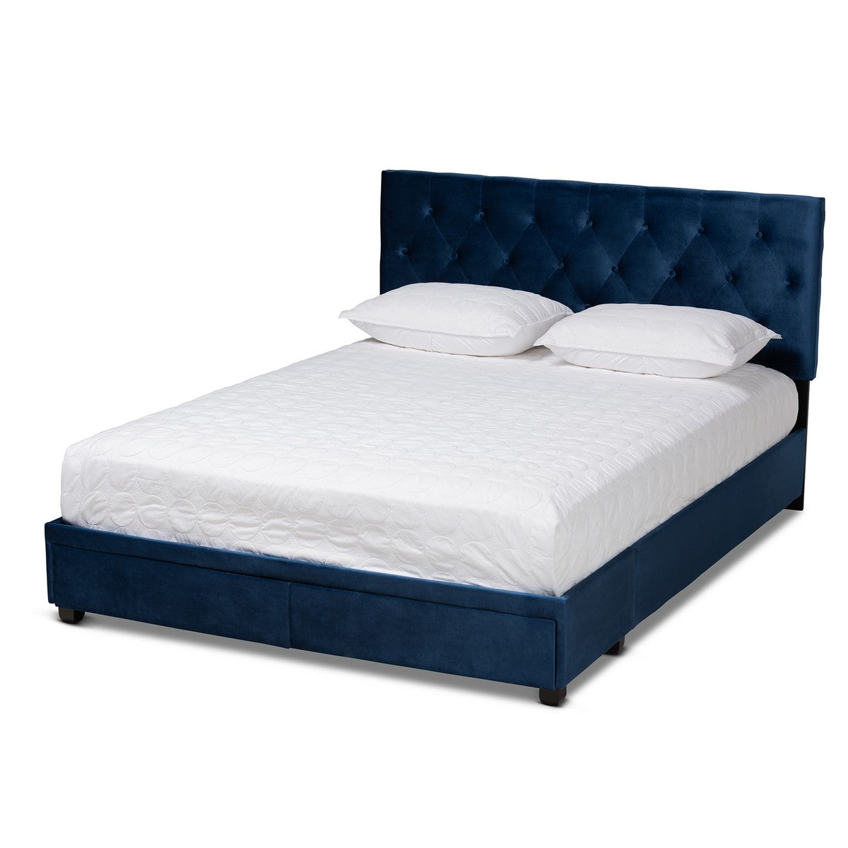 Baxton Studio Caronia Modern and Contemporary Navy Blue Velvet Fabric Upholstered 2-Drawer King Size Platform Storage Bed Baxton Studio-beds-Minimal And Modern - 1