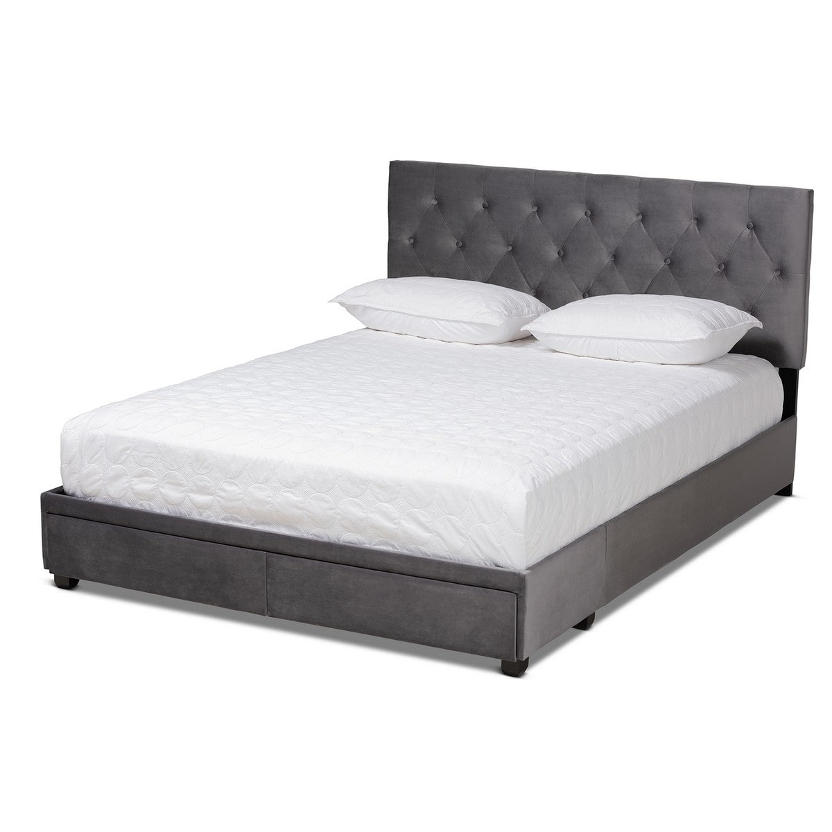 Baxton Studio Caronia Modern and Contemporary Grey Velvet Fabric Upholstered 2-Drawer King Size Platform Storage Bed Baxton Studio-beds-Minimal And Modern - 1