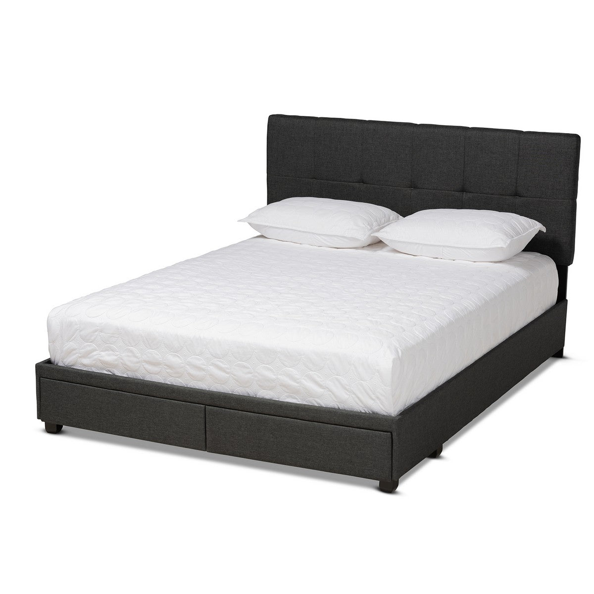 Baxton Studio Netti Dark Grey Fabric Upholstered 2-Drawer King Size Platform Storage Bed Baxton Studio-beds-Minimal And Modern - 1