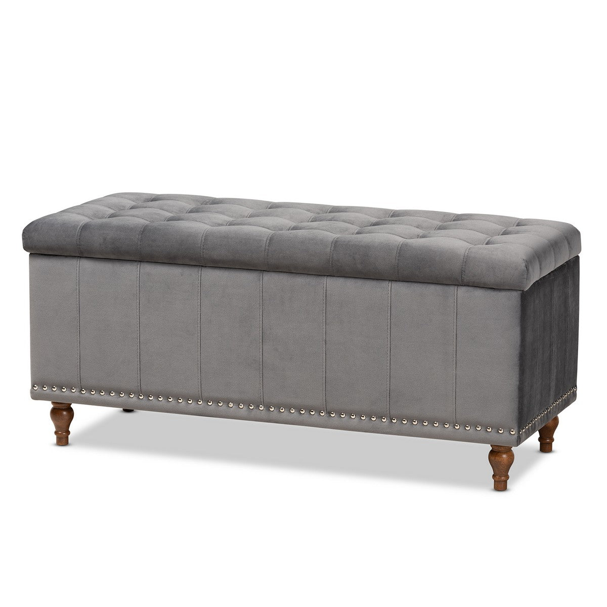 Baxton Studio Kaylee Modern and Contemporary Grey Velvet Fabric Upholstered Button-Tufted Storage Ottoman Bench Baxton Studio- Ottomans-Minimal And Modern - 1