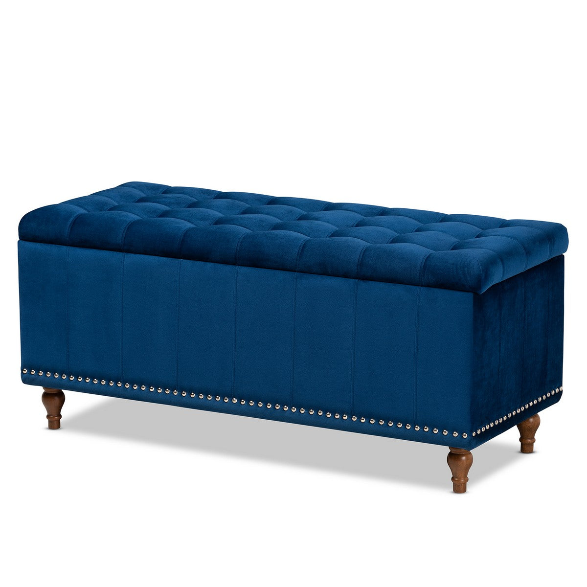 Baxton Studio Kaylee Modern and Contemporary Navy Blue Velvet Fabric Upholstered Button-Tufted Storage Ottoman Bench Baxton Studio- Ottomans-Minimal And Modern - 1