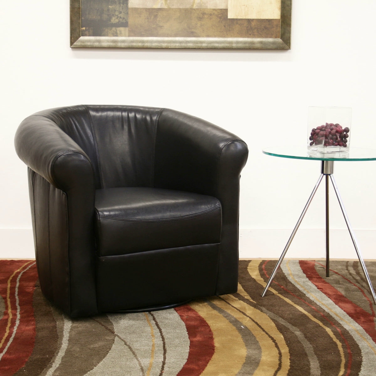 Baxton Studio Julian Black Brown Faux Leather Club Chair with 360 Degree Swivel Baxton Studio-chairs-Minimal And Modern - 4