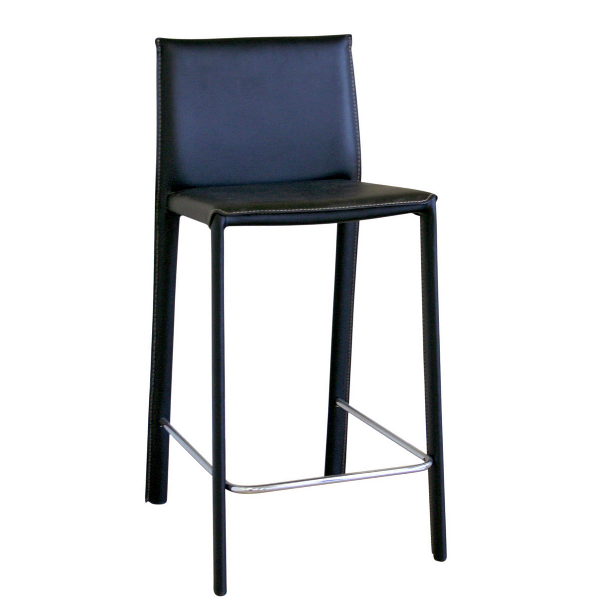 Baxton Studio Crawford Black Leather Counter Height Stool (Set of 2) Baxton Studio-Bar Stools-Minimal And Modern - 1