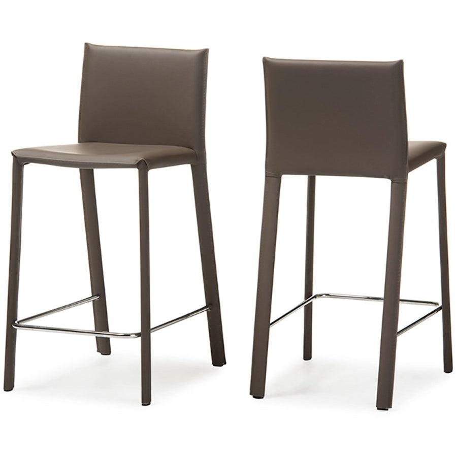 Baxton Studio Crawford Modern and Contemporary Taupe Leather Upholstered Counter Height Stool (Set of 2) Baxton Studio-Bar Stools-Minimal And Modern - 3