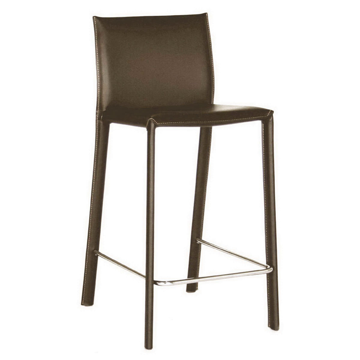 Baxton Studio Crawford Brown Leather Counter Height Stool (Set of 2) Baxton Studio-Bar Stools-Minimal And Modern - 1