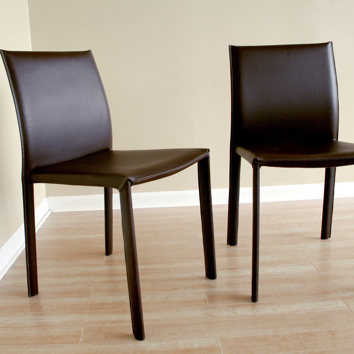 Baxton Studio Brown Leather Bar Stool (Set of 2) Baxton Studio-dining chair-Minimal And Modern - 1