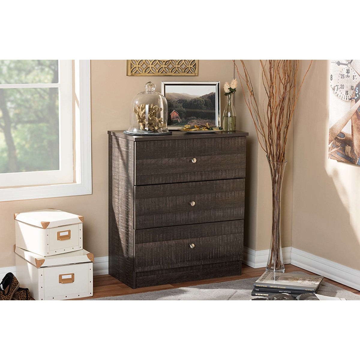 Baxton Studio Decon Modern and Contemporary Espresso Brown Wood 3-Drawer Storage Chest Baxton Studio-Dresser-Minimal And Modern - 6