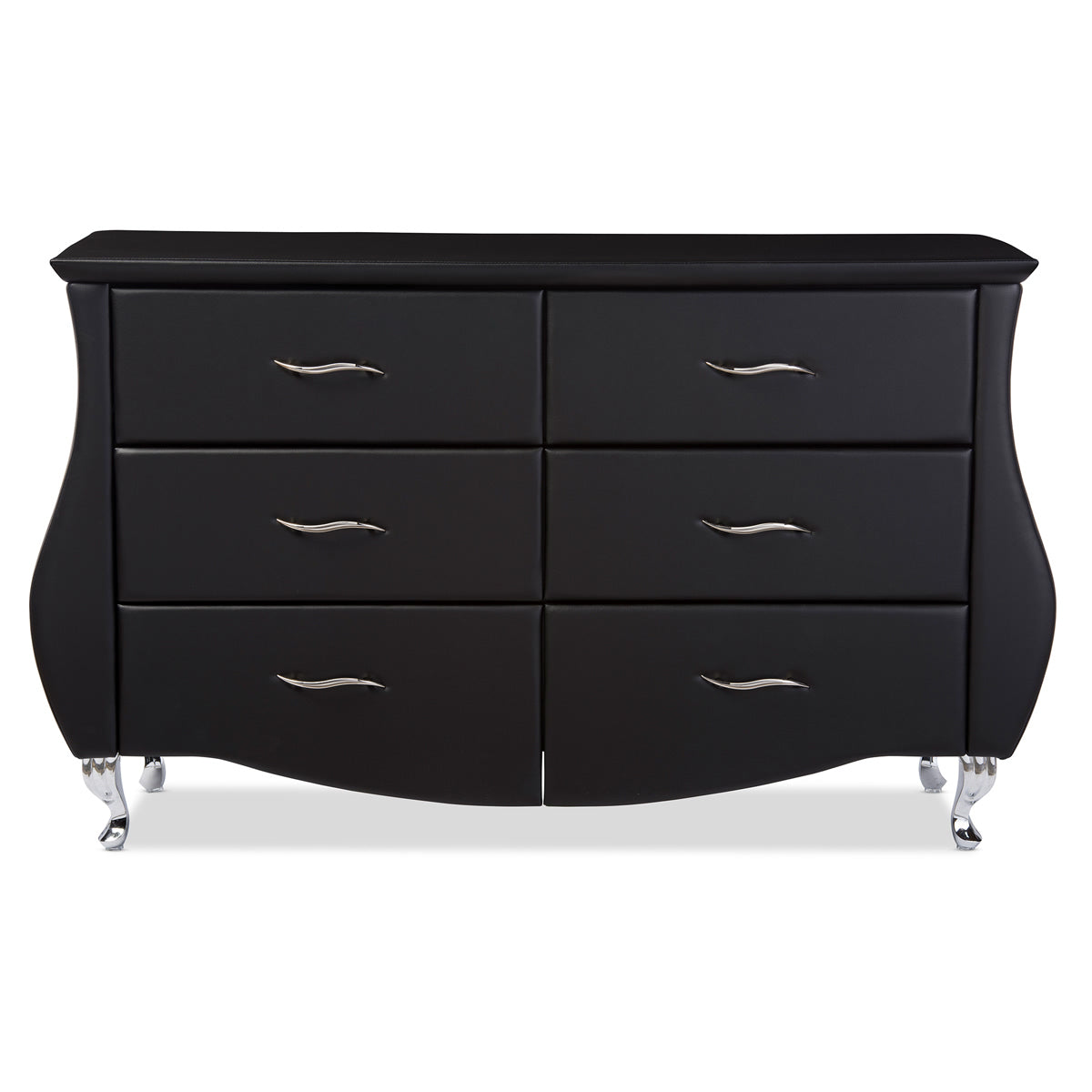 Baxton Studio Enzo Modern and Contemporary Black Faux Leather 6-Drawer Dresser Baxton Studio-Dresser-Minimal And Modern - 1