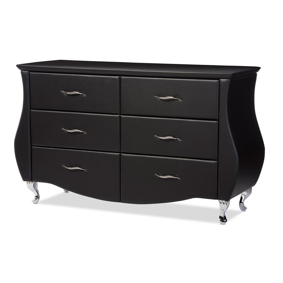 Baxton Studio Enzo Modern and Contemporary Black Faux Leather 6-Drawer Dresser Baxton Studio-Dresser-Minimal And Modern - 2