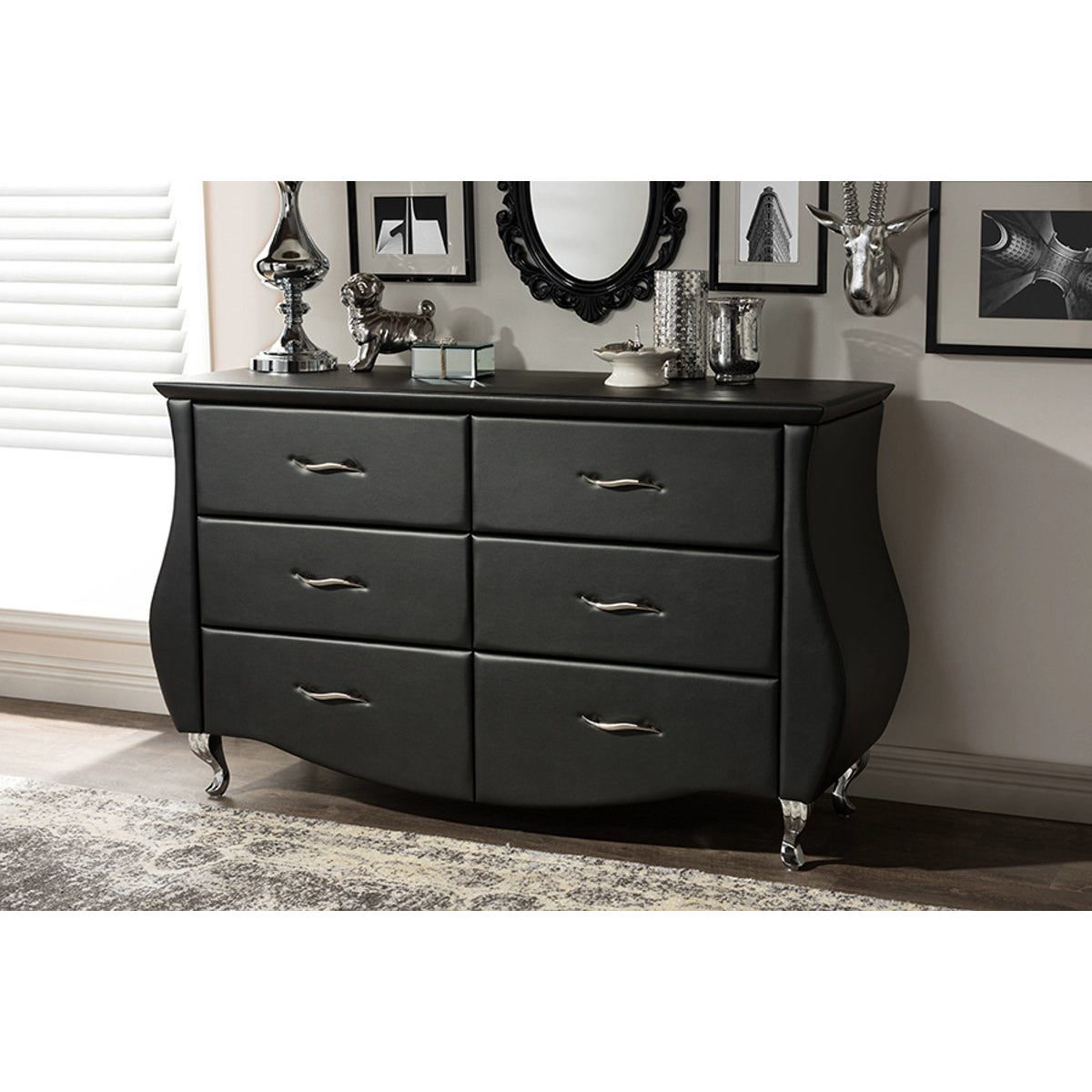 Baxton Studio Enzo Modern and Contemporary Black Faux Leather 6-Drawer Dresser Baxton Studio-Dresser-Minimal And Modern - 4