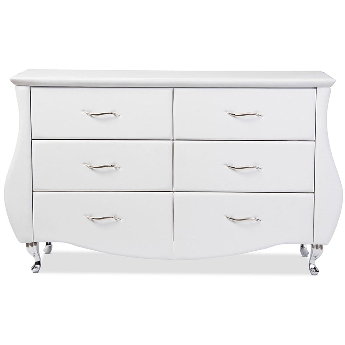 Baxton Studio Enzo Modern and Contemporary White Faux Leather 6-Drawer Dresser Baxton Studio-Dresser-Minimal And Modern - 1