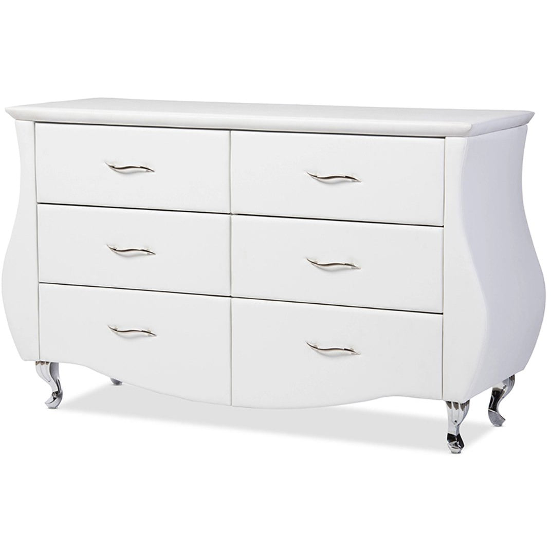 Baxton Studio Enzo Modern and Contemporary White Faux Leather 6-Drawer Dresser Baxton Studio-Dresser-Minimal And Modern - 2