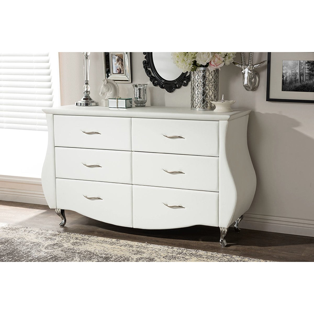 Baxton Studio Enzo Modern and Contemporary White Faux Leather 6-Drawer Dresser Baxton Studio-Dresser-Minimal And Modern - 4