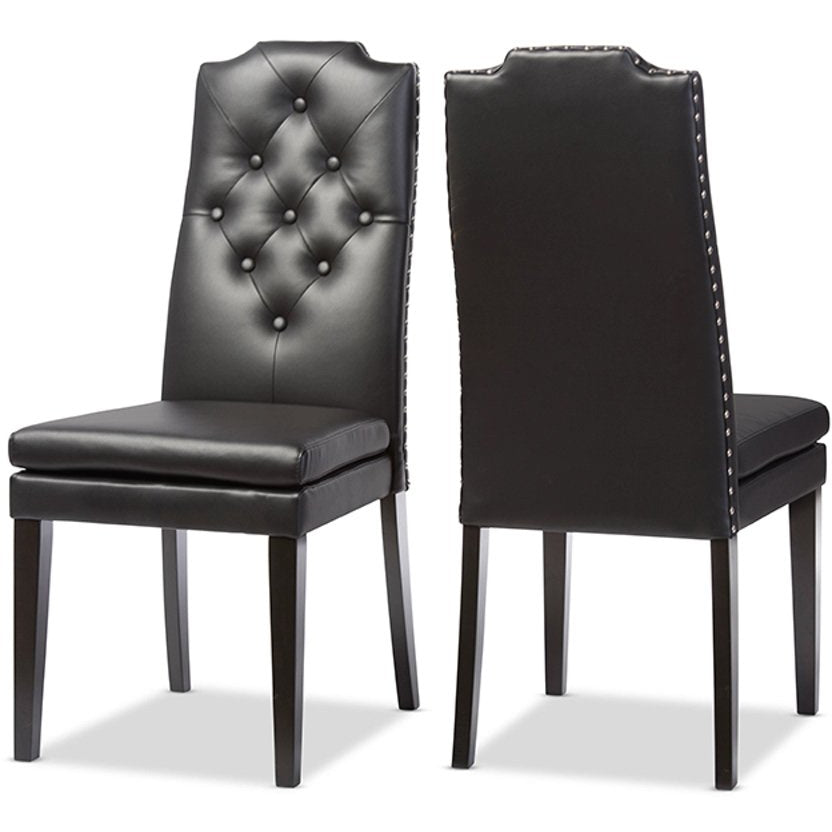 Baxton Studio Dylin Modern and Contemporary Black Faux Leather Button-Tufted Nail heads Trim Dining Chair (Set of 2) Baxton Studio-dining chair-Minimal And Modern - 3