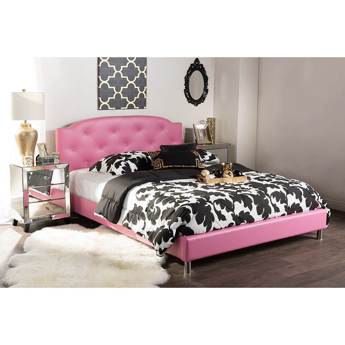 Baxton Studio Canterbury Modern and Contemporary Hot Pink Faux Leather Queen Size Platform Bed Baxton Studio-Queen Bed-Minimal And Modern - 5