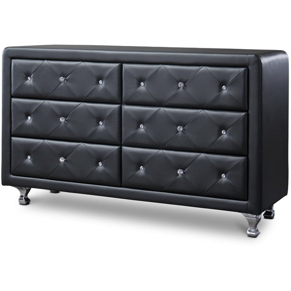 Baxton Studio Luminescence Black Faux Leather Upholstered Dresser Baxton Studio-Dresser-Minimal And Modern - 1