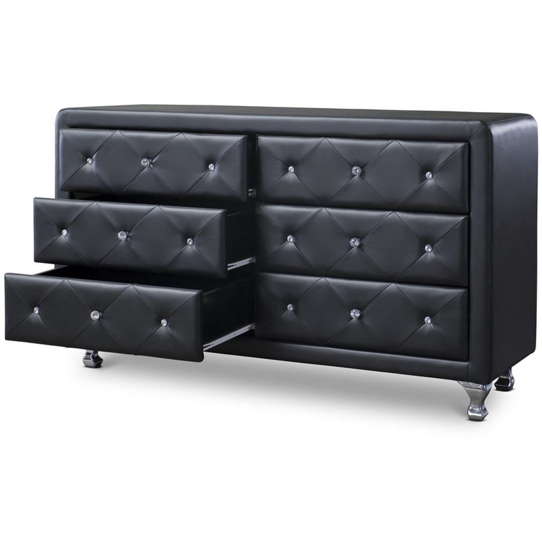 Baxton Studio Luminescence Black Faux Leather Upholstered Dresser Baxton Studio-Dresser-Minimal And Modern - 3