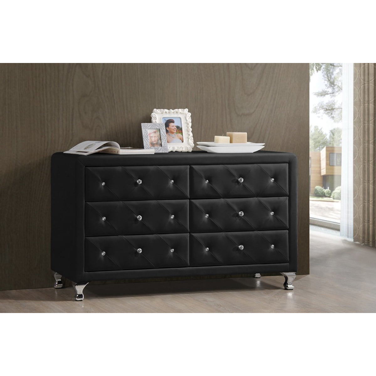 Baxton Studio Luminescence Black Faux Leather Upholstered Dresser Baxton Studio-Dresser-Minimal And Modern - 5