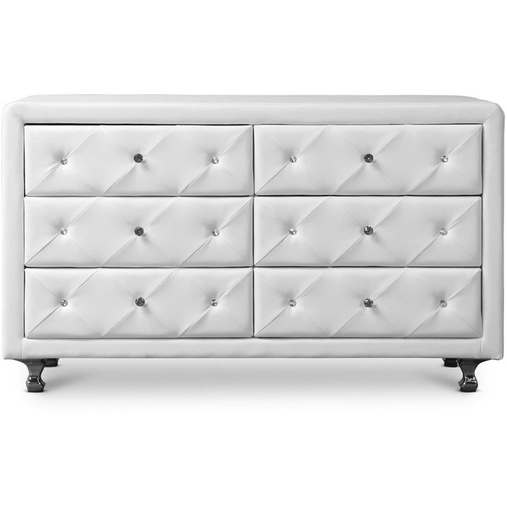 Baxton Studio Luminescence White Faux Leather Upholstered Dresser Baxton Studio-Dresser-Minimal And Modern - 2