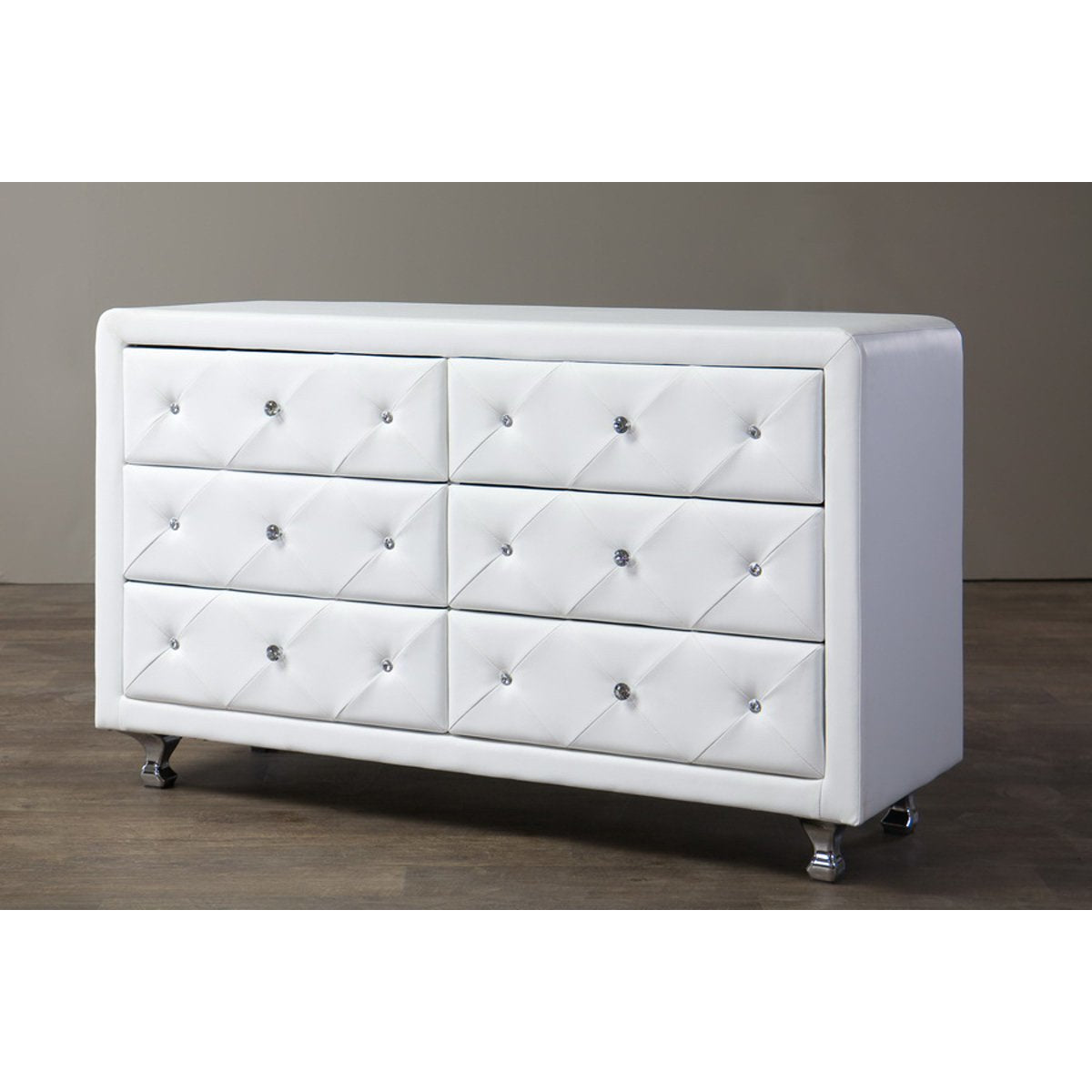 Baxton Studio Luminescence White Faux Leather Upholstered Dresser Baxton Studio-Dresser-Minimal And Modern - 4