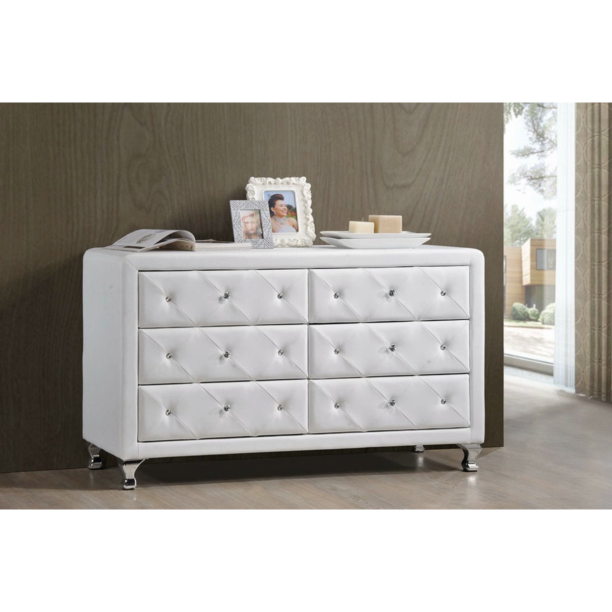 Baxton Studio Luminescence White Faux Leather Upholstered Dresser Baxton Studio-Dresser-Minimal And Modern - 5