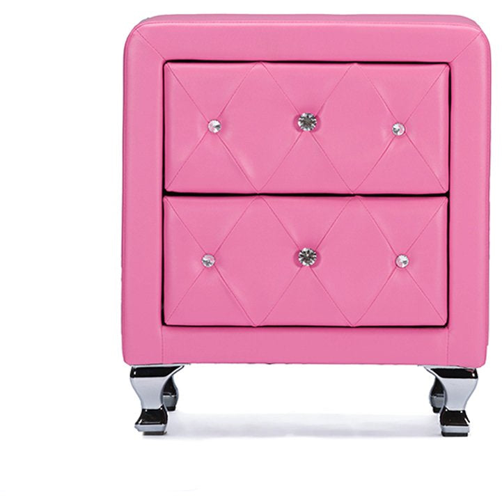 Baxton Studio Stella Crystal Tufted Pink Leather Modern Nightstand Baxton Studio-nightstands-Minimal And Modern - 1