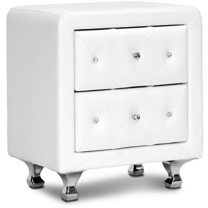 Baxton Studio Stella Crystal Tufted White Upholstered Modern Nightstand Baxton Studio-nightstands-Minimal And Modern - 1