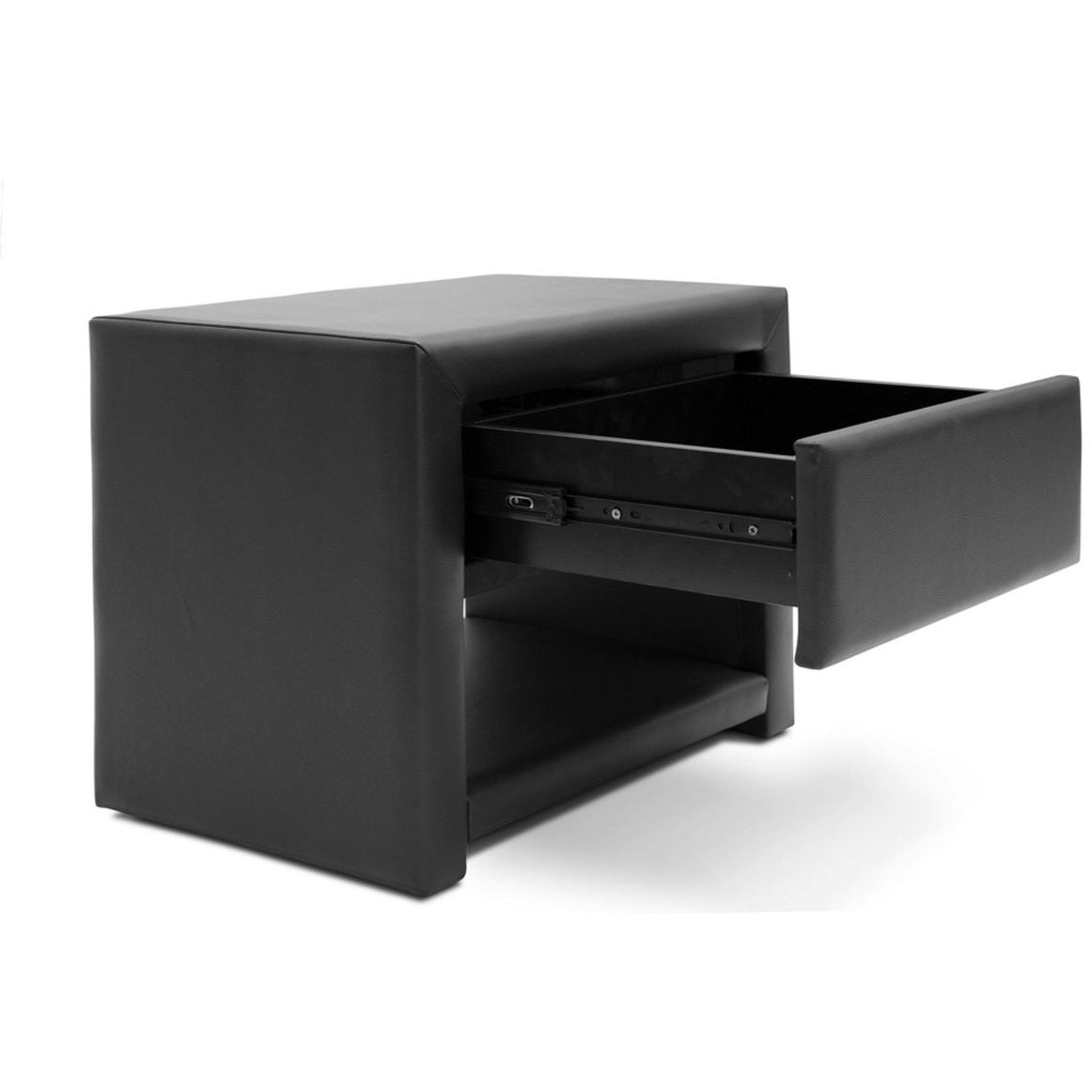 Baxton Studio Massey Black Upholstered Modern Nightstand Baxton Studio-nightstands-Minimal And Modern - 3