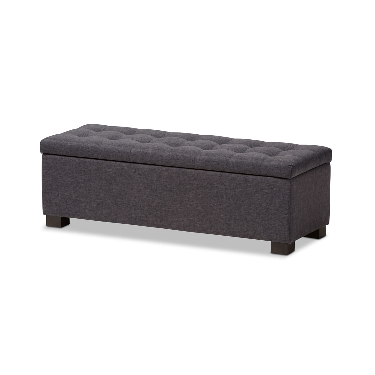 Baxton Studio Roanoke Modern and Contemporary Dark Grey Fabric Upholstered Grid-Tufting Storage Ottoman Bench Baxton Studio-benches-Minimal And Modern - 2