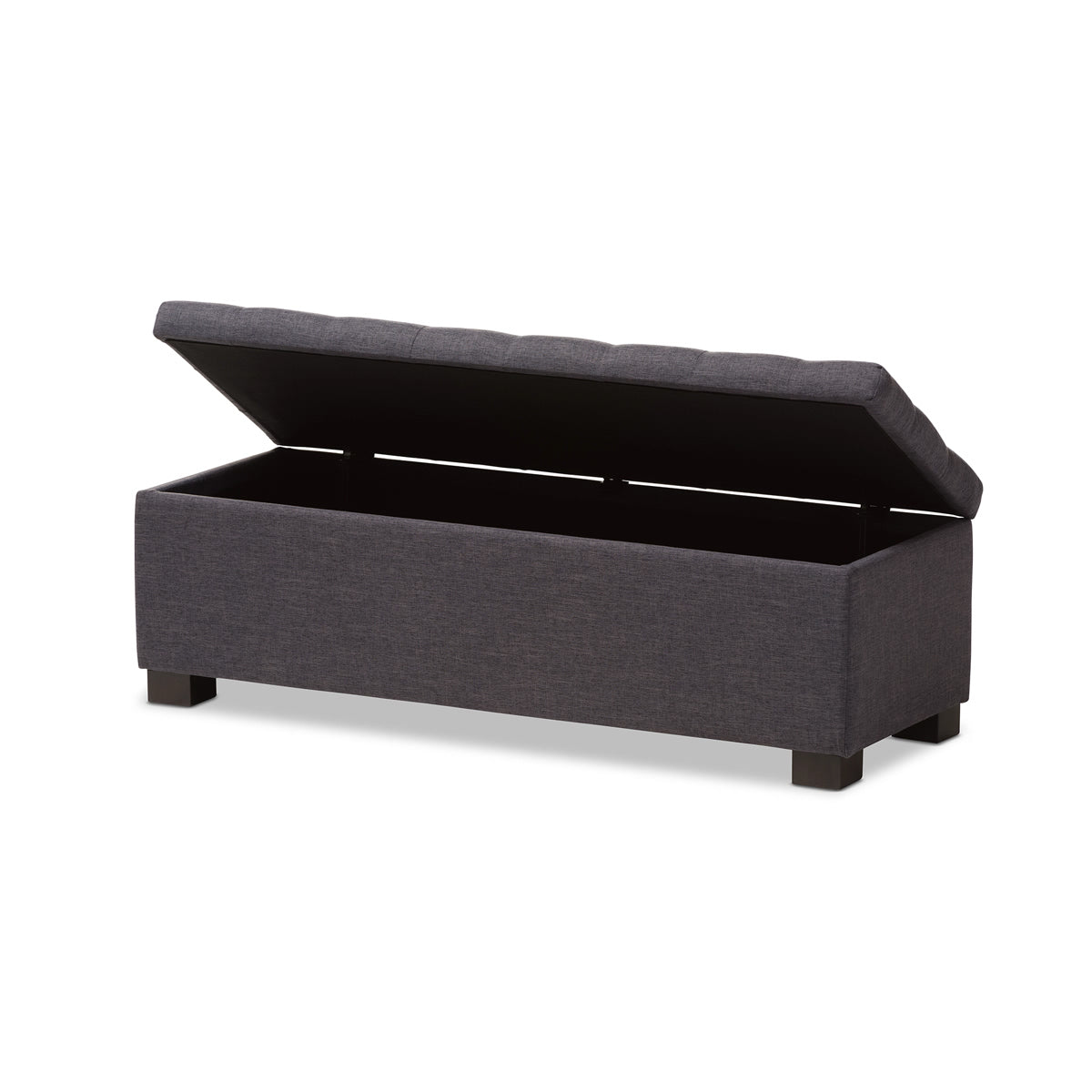 Baxton Studio Roanoke Modern and Contemporary Dark Grey Fabric Upholstered Grid-Tufting Storage Ottoman Bench Baxton Studio-benches-Minimal And Modern - 3