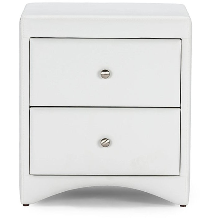 Baxton Studio Dorian White Faux Leather Upholstered Modern Nightstand Baxton Studio-nightstands-Minimal And Modern - 1