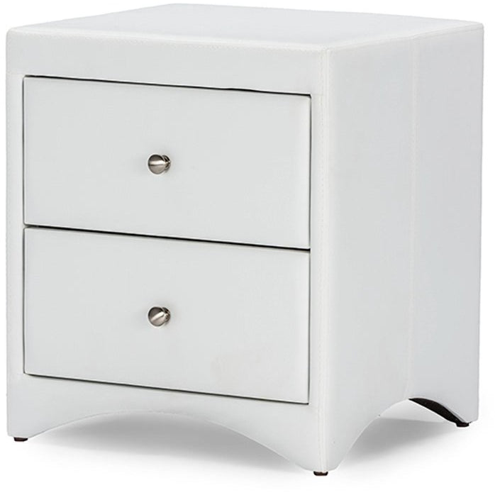 Baxton Studio Dorian White Faux Leather Upholstered Modern Nightstand Baxton Studio-nightstands-Minimal And Modern - 2