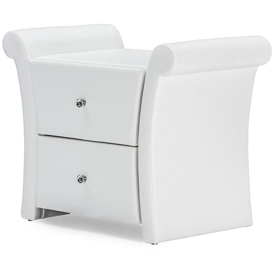 Baxton Studio Victoria Matte White PU Leather 2 Storage Drawers Nightstand Bedside Table Baxton Studio-nightstands-Minimal And Modern - 2