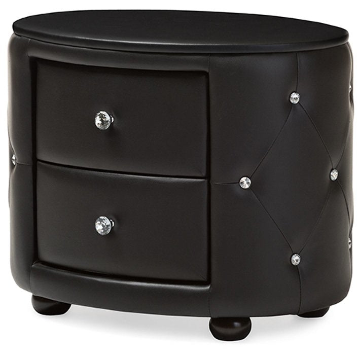 Baxton Studio Davina Hollywood Glamour Style Oval 2-drawer Black Faux Leather Upholstered Nightstand Baxton Studio-nightstands-Minimal And Modern - 2