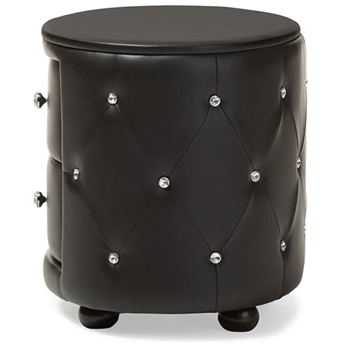 Baxton Studio Davina Hollywood Glamour Style Oval 2-drawer Black Faux Leather Upholstered Nightstand Baxton Studio-nightstands-Minimal And Modern - 4