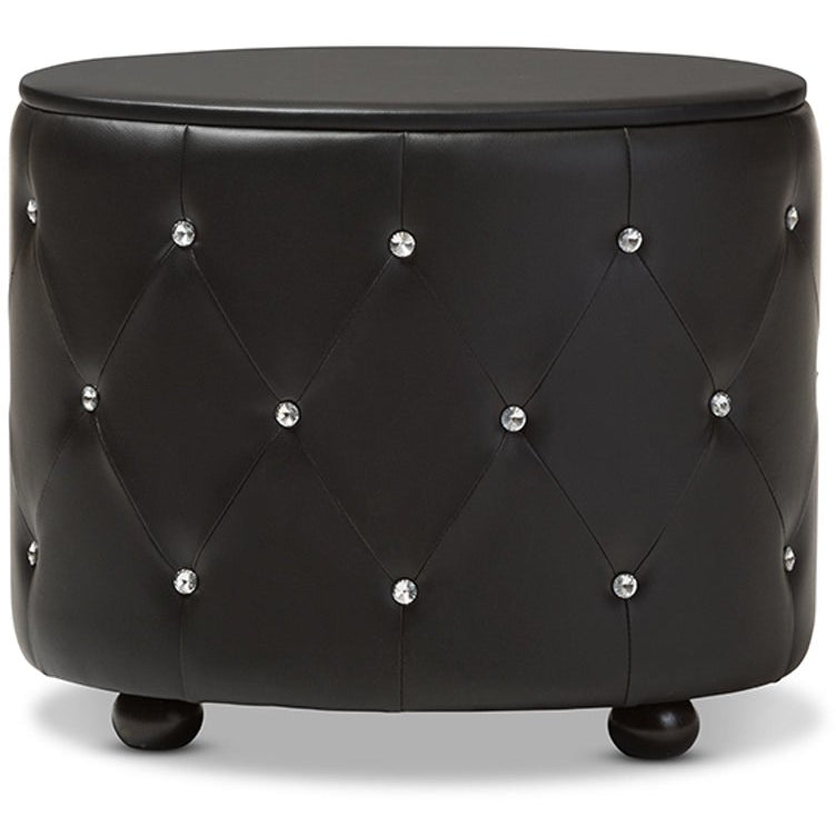 Baxton Studio Davina Hollywood Glamour Style Oval 2-drawer Black Faux Leather Upholstered Nightstand Baxton Studio-nightstands-Minimal And Modern - 5