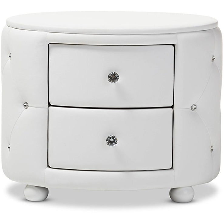 Baxton Studio Davina Hollywood Glamour Style Oval 2-drawer White Faux Leather Upholstered Nightstand Baxton Studio-nightstands-Minimal And Modern - 1