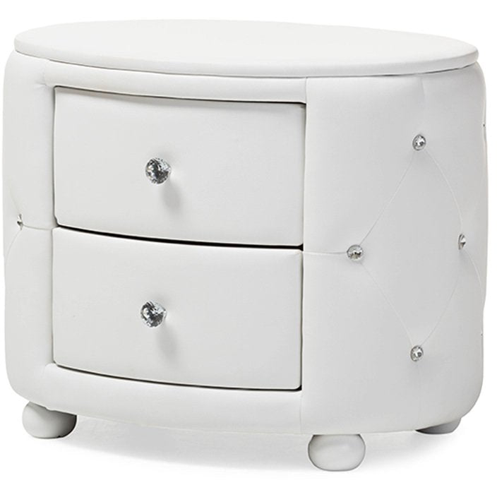 Baxton Studio Davina Hollywood Glamour Style Oval 2-drawer White Faux Leather Upholstered Nightstand Baxton Studio-nightstands-Minimal And Modern - 2