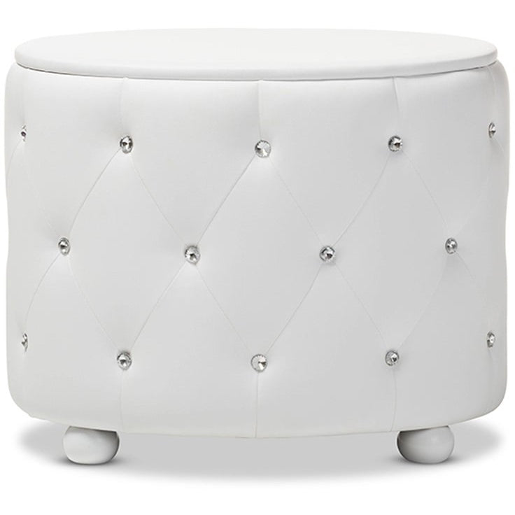 Baxton Studio Davina Hollywood Glamour Style Oval 2-drawer White Faux Leather Upholstered Nightstand Baxton Studio-nightstands-Minimal And Modern - 5