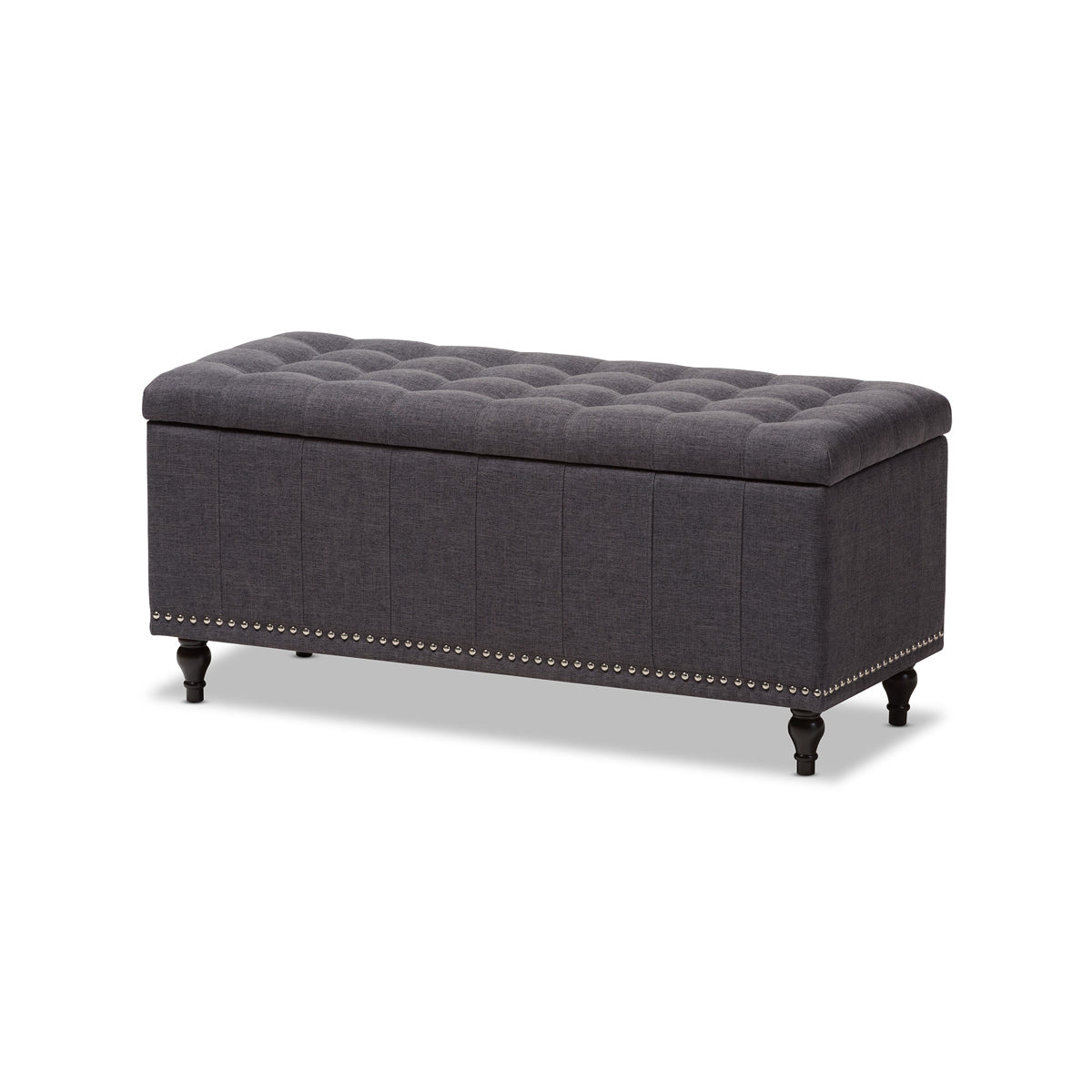 Baxton Studio Kaylee Modern Classic Dark Grey Fabric Upholstered Button-Tufting Storage Ottoman Bench Baxton Studio-benches-Minimal And Modern - 2