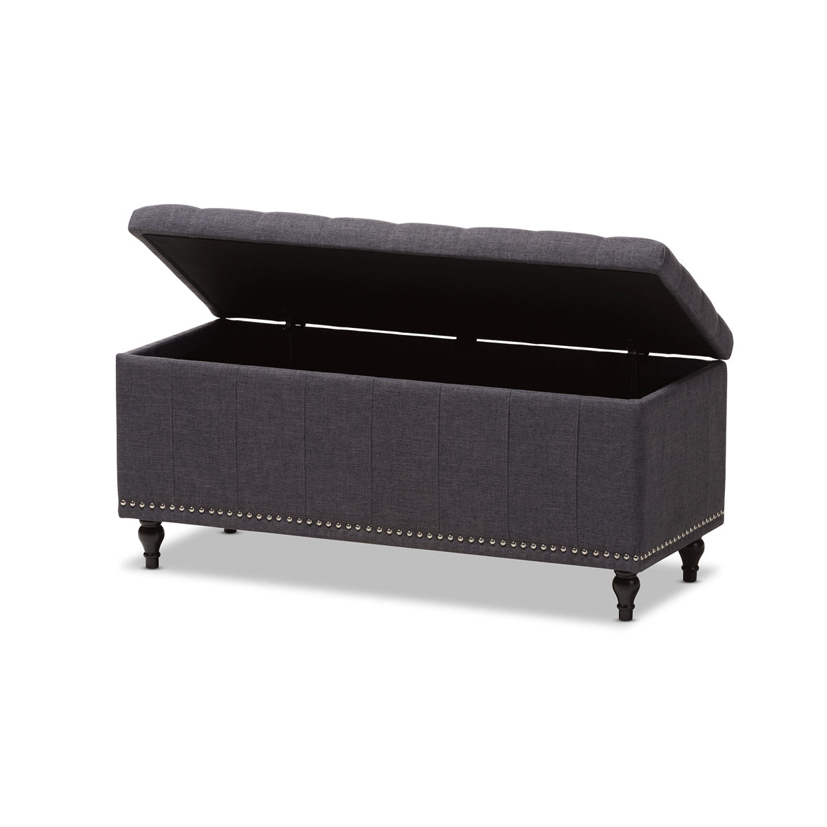 Baxton Studio Kaylee Modern Classic Dark Grey Fabric Upholstered Button-Tufting Storage Ottoman Bench Baxton Studio-benches-Minimal And Modern - 3