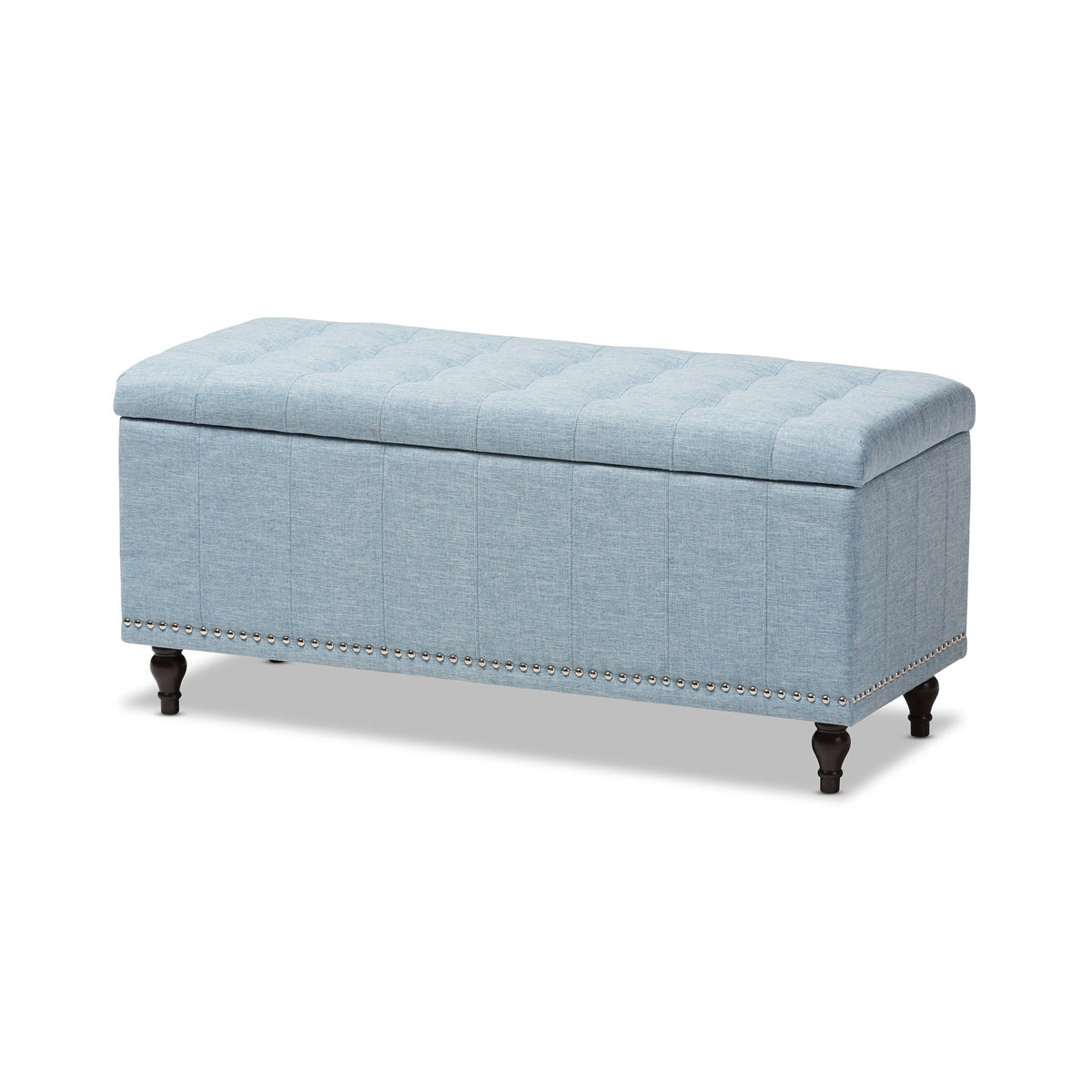 Baxton Studio Kaylee Modern Classic Light Blue Fabric Upholstered Button-Tufting Storage Ottoman Bench Baxton Studio-benches-Minimal And Modern - 2