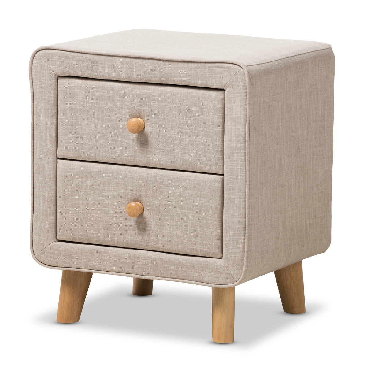 Baxton Studio Jonesy Mid-Century Beige Linen Upholstered 2-Drawer Nightstand Baxton Studio-nightstands-Minimal And Modern - 2